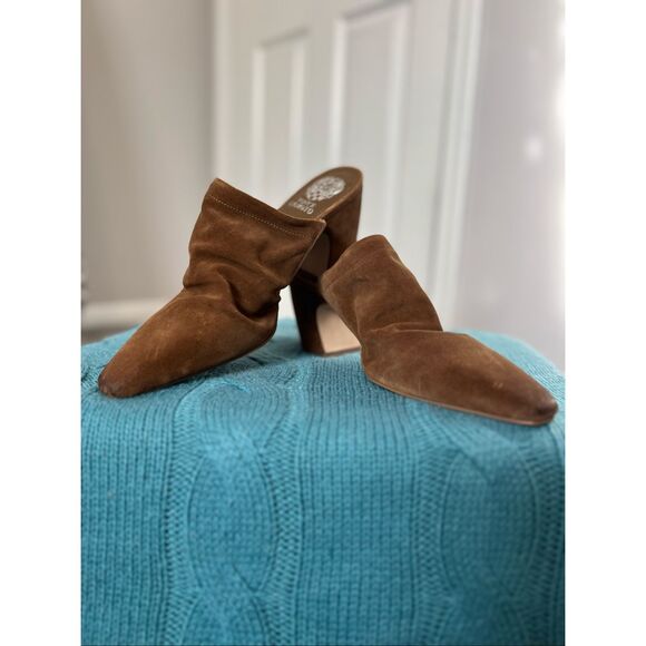 Vince Camuto Carlie Suede Runched Toe Heeled Mule - Picture 1 of 6